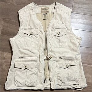 LL Bean Tan Fishing Utility Vest SZ Large